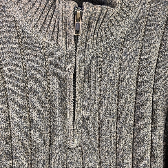 OSCAR DE LA RENTA Mens small 1/4 zip ribbed sweater in black & brown marled yarn - Picture 1 of 6